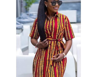 African Print Dress with Pockets: Cotton Ankara Shirt Dress