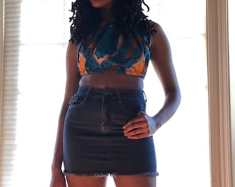 Ankara Crop Halter Top: Draw String Backless Blouse
