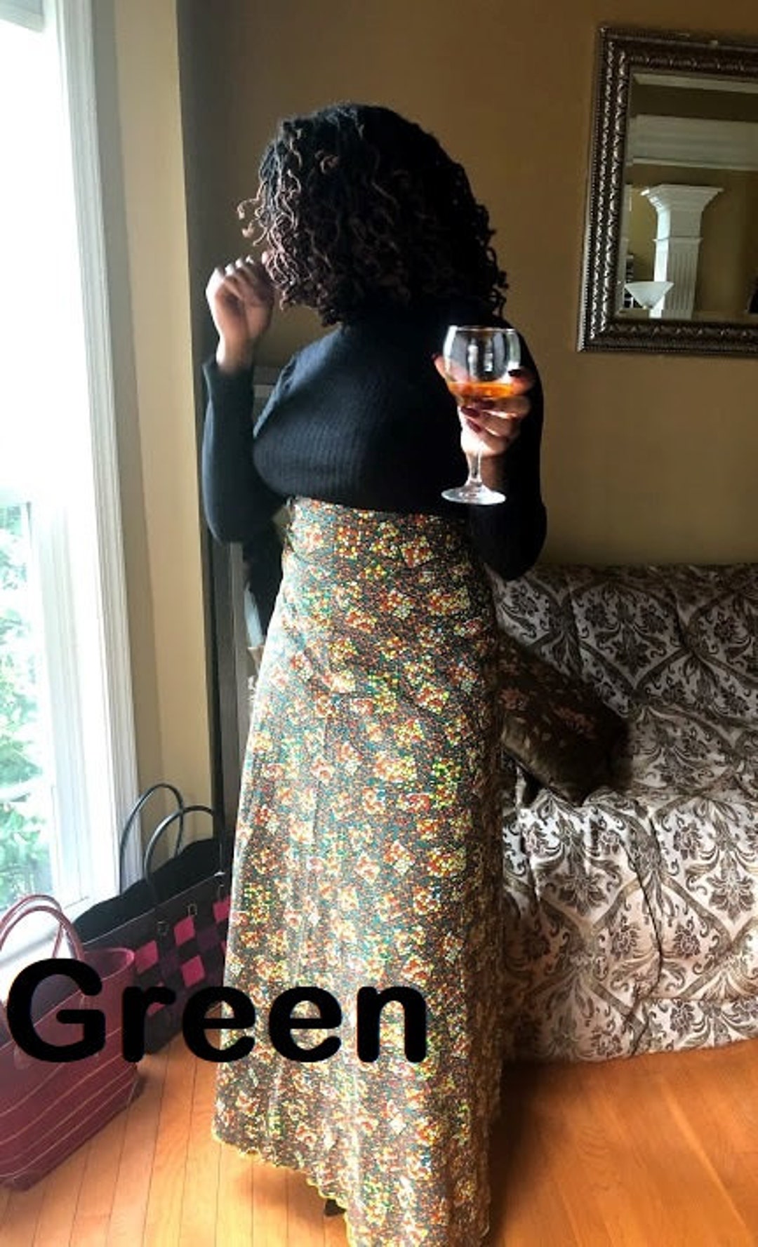 Wrap Maxi Skirt Black Patterned