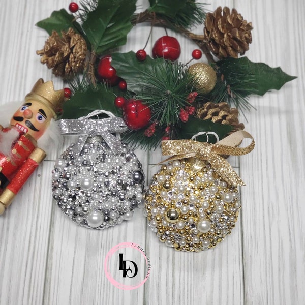 Bling ornaments|Elegant Christmas ornaments|Silver and Gold|Christmas Decor|Keepsake