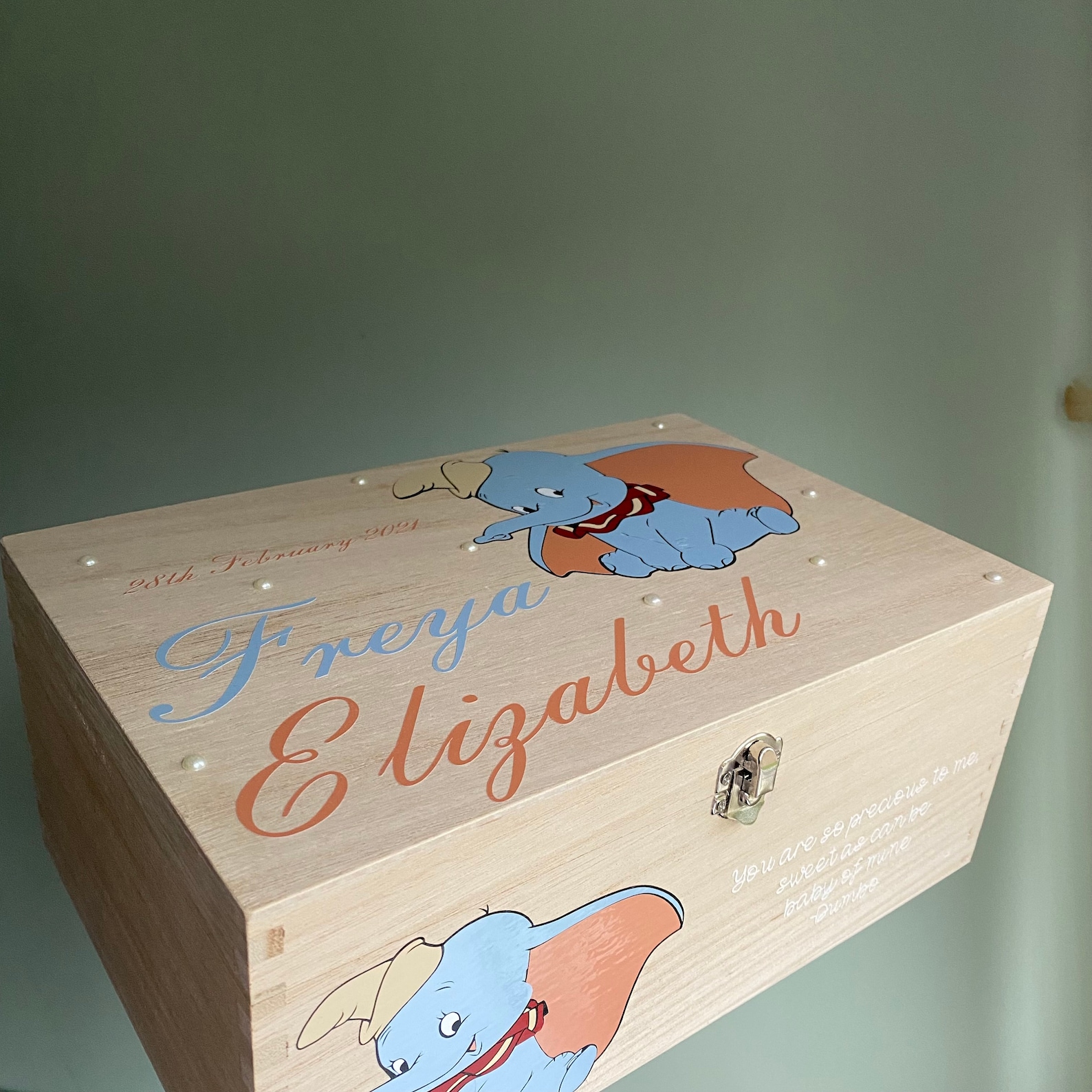 Personalised Wooden Memory Box With Dumbo Design New Baby Gift Etsy UK