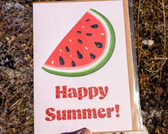 Happy Summer Greeting Card - Watermelon | Handmade stationary card for all occasions - seasonal card