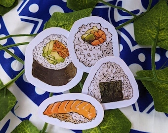Sushi & Onigiri Realistic Stickers | Glossy Water Resistant Vinyl - Cute Decals for Bullet Journal, Planner, Laptop, Water Bottle