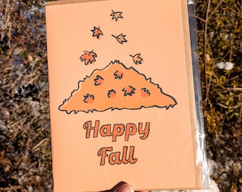 Happy Fall Greeting Card - Leaf Pile Fall Autumn | Handmade stationary card for all occasions - seasonal card