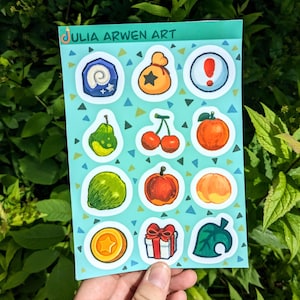 Animal Crossing Vinyl Sticker Sheet - Town Fruit & Items | Cute Decals for Journal, Planner, Water Bottle - Water Resistant and Glossy