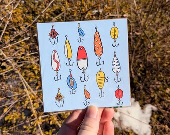4"x4" Art Print - Fishing Lures | Great for Dorm, Living Room, and Wall Hanging Decor