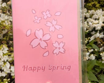 Happy Spring Greeting Card - Cherry Blossoms | Handmade stationary card for all occasions - seasonal card
