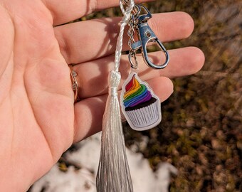 Rainbow Gay Pride Cupcake Keychain - Queer Owned | Handmade - Great for backpacks, purses, keys, and lanyards