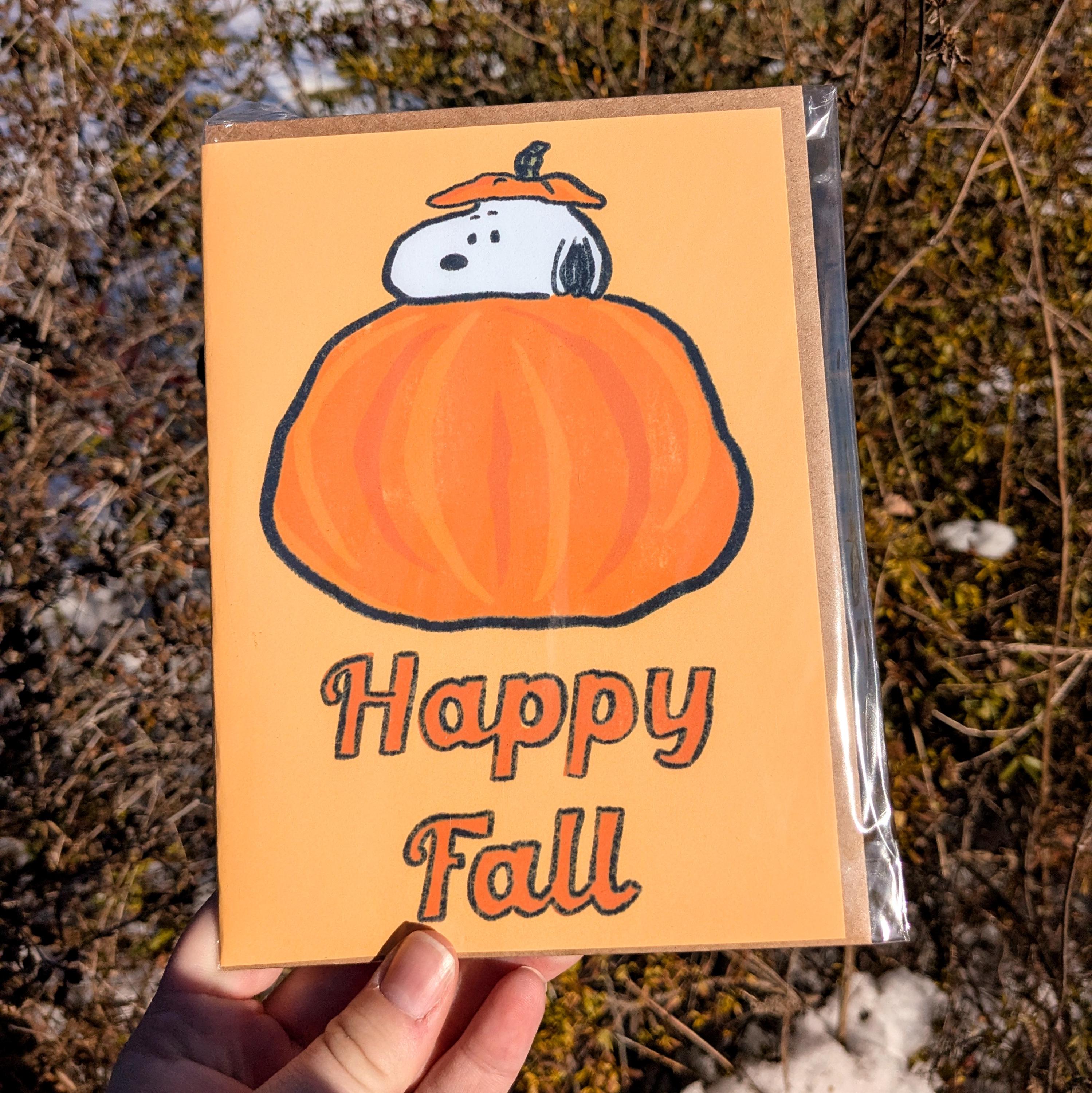 Cartoon Dog Happy Fall Greeting Card - Pumpkin Fall Autumn | Handmade ...