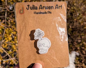 Skull & Butterfly Handmade Pin - One Line Drawing - Black and White | Great for backpacks, lanyards, hats