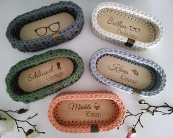 Häkelkorb oval mit Holzboden | Brillenparkplatz | Krimskrams | Brillenaufbewahrung | Dekokorb | Mädelskram | Geschenkidee