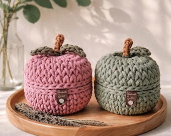 Häkelkorb Apfel | Häkelkörbchen | Apfelkörbchen | Utensilo Bad | Aufbewahrungskorb |  Häkelkörbchen mit Deckel | Dekokorb | Geschenkidee