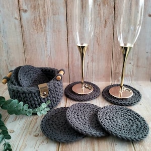 Untersetzer gehäkelt | Glasuntersetzer | mit oder ohne Aufbewahrungskörbchen | Boho | Coaster | moderne Handarbeit | Homedecor
