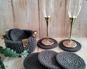Untersetzer gehäkelt | Glasuntersetzer | mit oder ohne Aufbewahrungskörbchen | Boho | Coaster | moderne Handarbeit | Homedecor