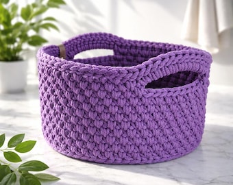 Häkelkorb rund mit Holzboden und Henkel | Brotkorb | Brötchenkorb | Henkelkorb | Aufbewahrungskorb | Korb gehäkelt | Baumwollkorb | Geschenk