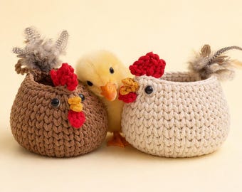 Handgemachter Häkelkorb Henne | Eierkorb | Eierhuhn | Eier Aufbewahrung Korb | Bauernhaus Deko Küche | nachhaltige Geschenkidee Ostern