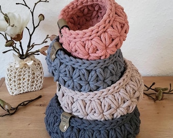 Aufbewahrung | Utensilo | Häkelkorb Blumenmuster | rund | Häkelkörbchen | Aufbewahrungskorb | Baumwollkorb | Home Decor | Geschenk
