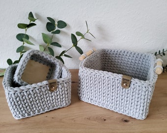Häkelkorb quadratisch mit Holzboden | Brotkorb | viereckig | Aufbewahrungskorb Utensilo | Dekokorb | Baumwollkorb | Geschenkidee