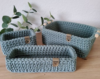 Häkelkorb rechteckig mit Holzboden | Brotkorb | viereckig | Aufbewahrungskorb Utensilo | Dekokorb | Baumwollkorb | Geschenkidee