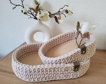 Tablett mit Holzboden oval | Häkelkorb mit Holzboden | Brotkorb | gehäkelt | Tischdeko | Esszimmer | Deko Tablett | Dekokorb | Geschenkidee