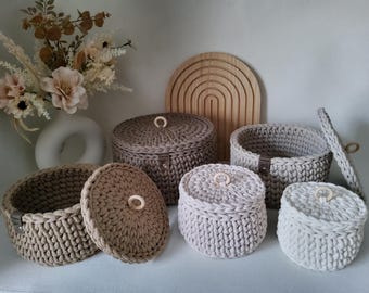 Häkelkorb rund mit Deckel | verschiedene Größen | Häkelkörbchen | Utensilo |  Aufbewahrungskorb | Baumwollkorb | Scandi | Geschenkidee