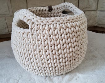 XL Häkelkorb mit Holzboden und Henkel | Jumbokorb | 9mm Bobbiny Henkelkorb | Aufbewahrungskorb | Holzkorb | großer Korb | Geschenkidee