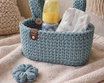 Hängekörbchen Babybett mit Holzboden abwischbar | Aufbewahrungskorb Babybett | Organizer hängend Laufstall | Utensilo Baby | Häkelkörbchen