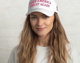 Trump 2024 MAGA-hoed voor dames, felroze op witte pet geborduurd