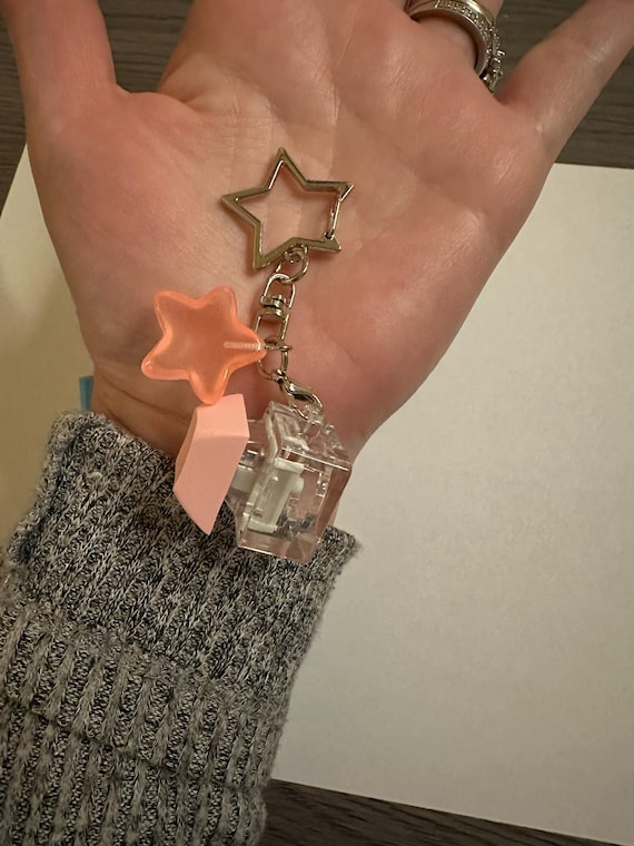 Clicky Keyboard Key Keychain with Resin Glow-in-the-Dark Star | Fidget Toy | ASMR Sound | Fidget Gifts | Stress Toys