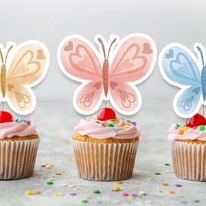 Butterfly Cupcake Toppers, Girl&#39;s butterfly birthday decor, Printable butterfly fairy cupcake toppers, fairy birthday, butterfly tea party