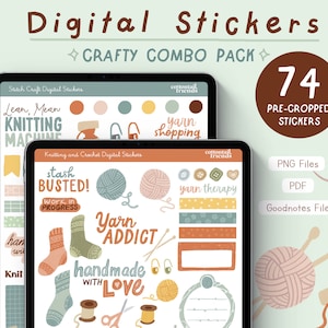 Stricken & Häkeln Digitale Planner Aufkleber für GoodNotes: Vorgeschnittene Scrapbook-Aufkleber