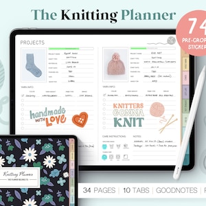 Knitting Planner for Knitters & Crocheters, Goodnotes Digital Planner, Organize Projects, Track Yarn, Journal, Knitting Stickers, Printable