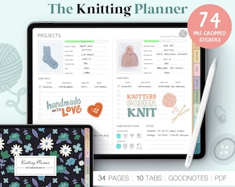 Knitting Planner for Knitters & Crocheters, Goodnotes Digital Planner, Organize Projects, Track Yarn, Journal, Knitting Stickers, Printable