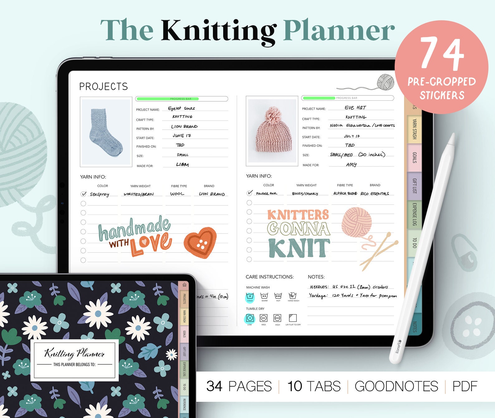 Knitting journal planner printable template paper sheet By TiveCreate