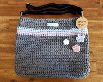 Single piece - bag grey/blue/purple with gray inlay, crocheted, shoulder bag, clutch, pouch, gift, handbag, handmade unique