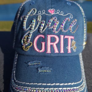 Distressed Denim Rhinestone Baseball Cap: Grace & Grit, Country Western Style