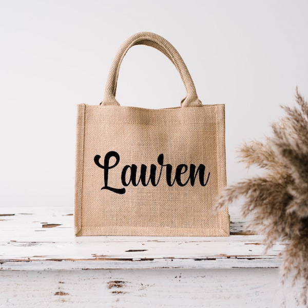 Jute Burlap Personalized Tote Jute Bag Bridesmaid Gifts Monogrammed Jute Bag Beach Bag Customizable Burlap Bag Shopping Reusable Jute Tote