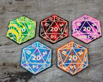 D20 Untersetzer 5er Set - Holz und Kork mit Gravur