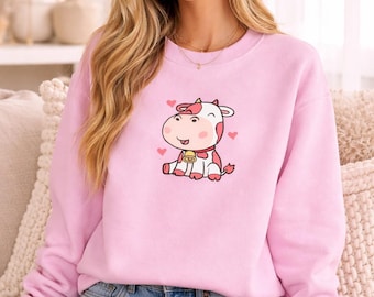 Strawberry Cow Crewneck | Strawberry Festival Cottagecore Shirt, Cute Strawberry Tshirt, Farm Animals Tee, tee shirt with cows |