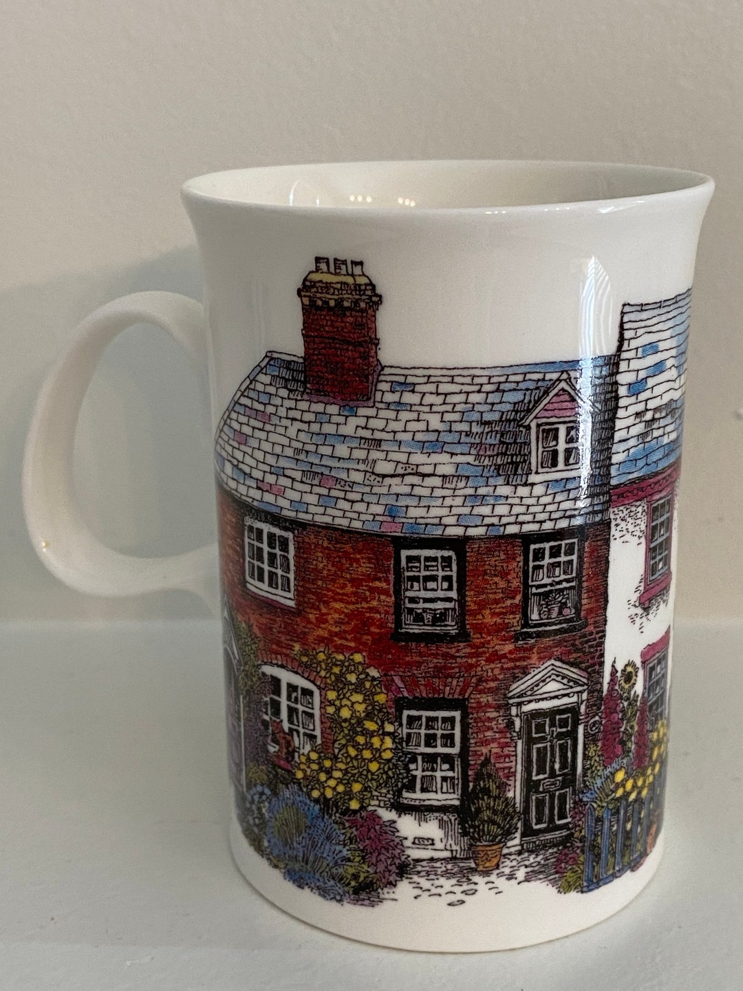 Vintage Fine Bone China Mug, Cottages Designed by Sue Sullard, Dunoon