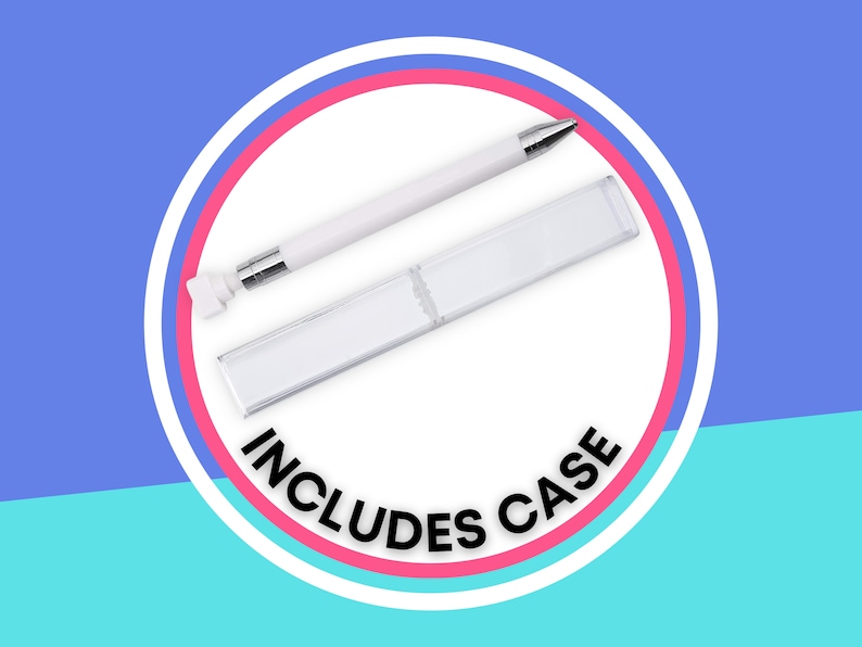 May include: A white pen with a silver clip and a clear plastic case. The case has the words "INCLUDES CASE" printed on it.