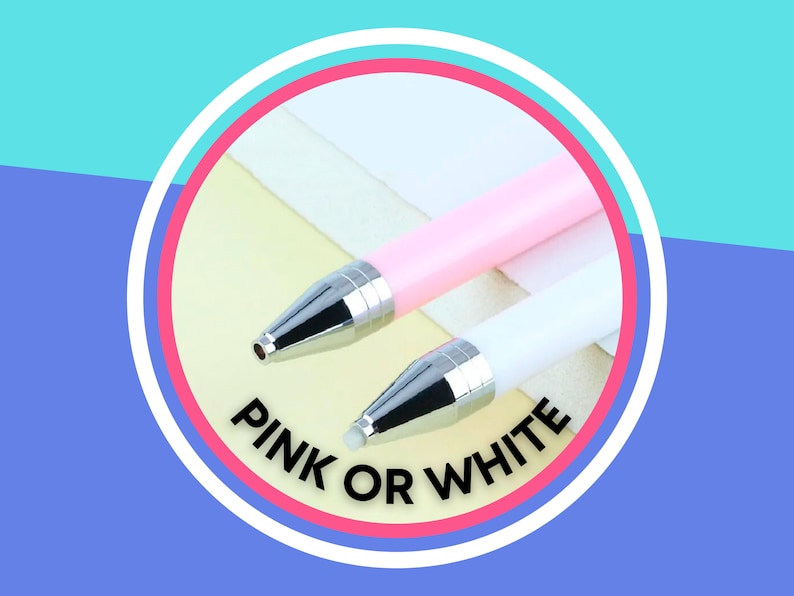 May include: Two pens, one pink and one white, with silver accents. The text "PINK OR WHITE" is written below the pens.