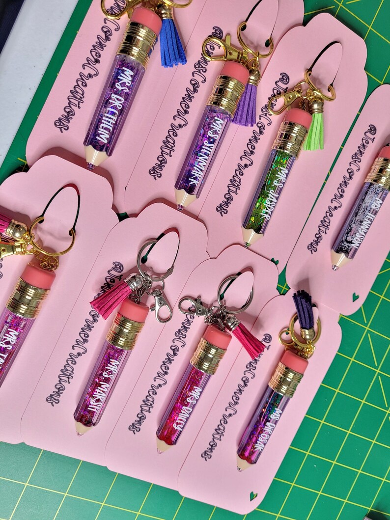 Glitter Filled Pencil Keychains Personalized Teacher Etsy