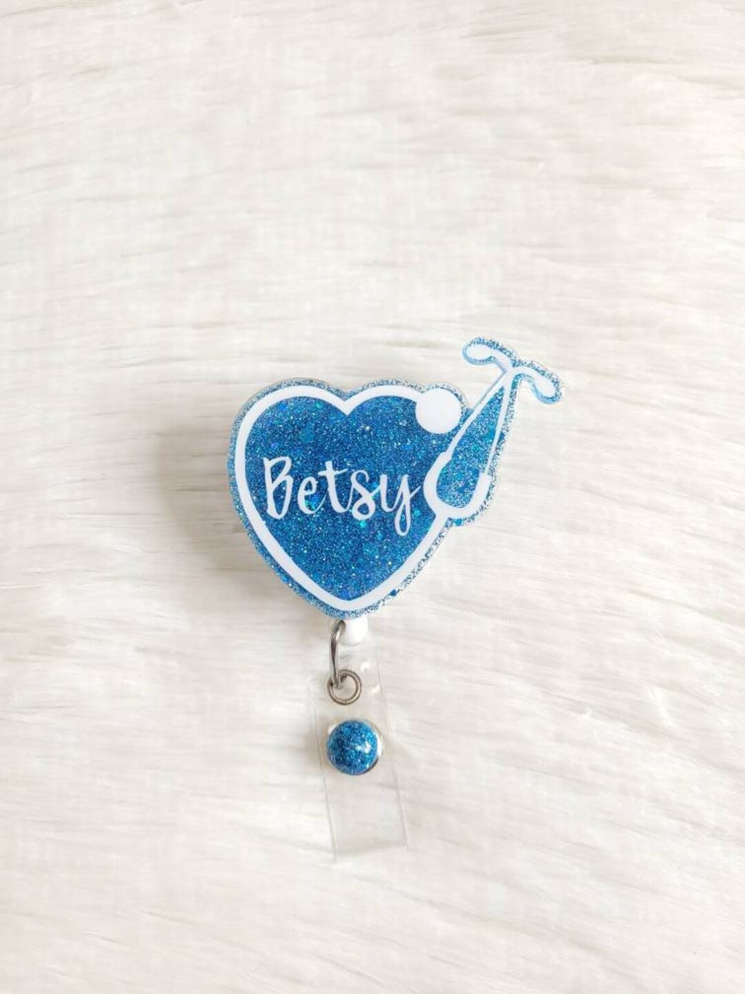 Personalized Heart Badge Holder With Stethescope, Custom Badge Reel