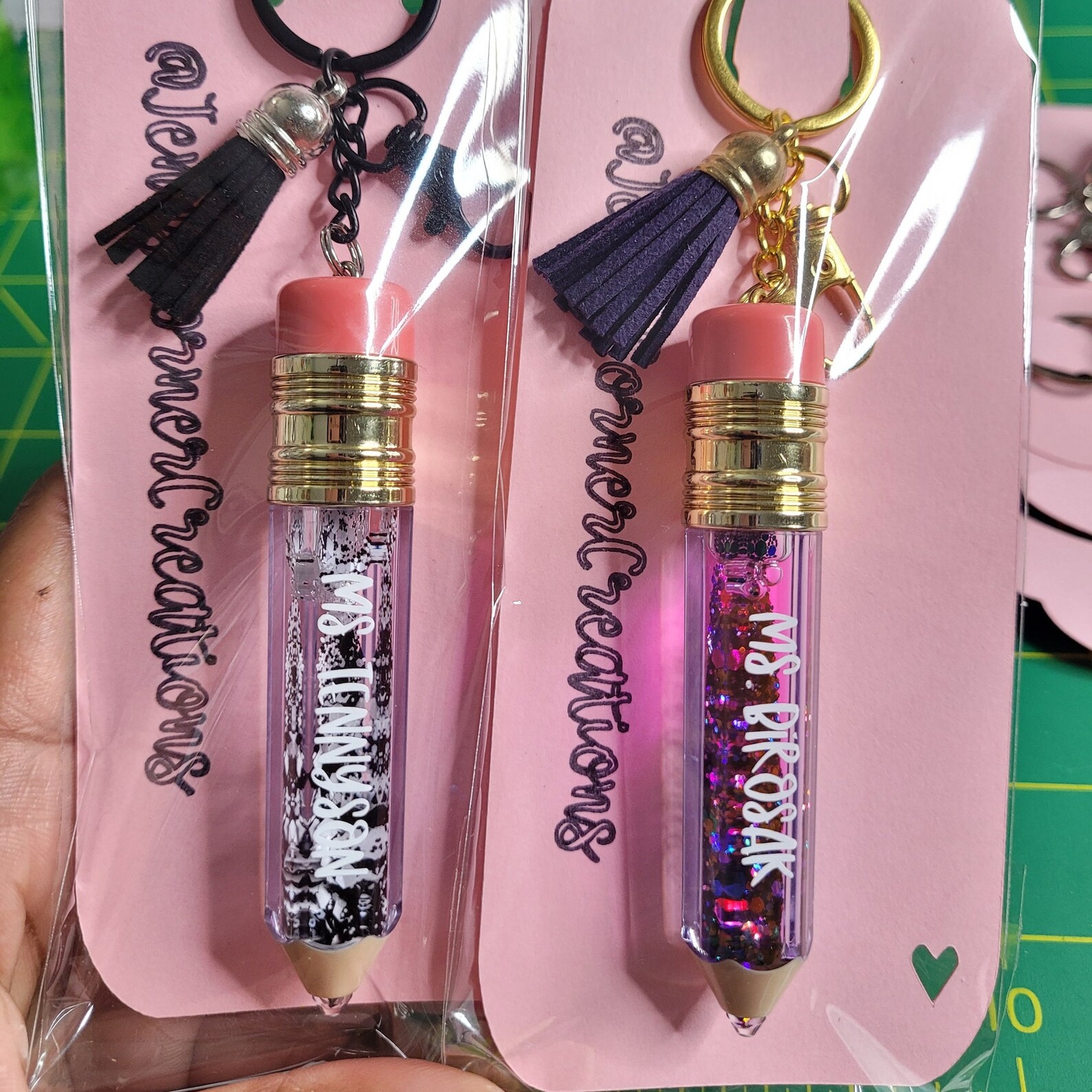 Glitter Filled Pencil Keychains Personalized Teacher Etsy