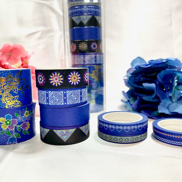 Blue Hmong Pattern Washi Tape 10pcs | Decorative Tape