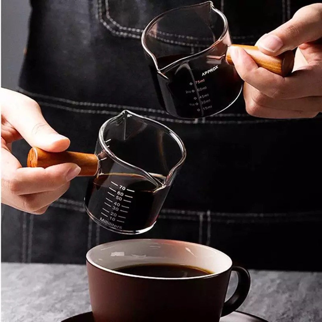 Espresso Coffee Cup Ounce Cup With Scale and Wooden Handle High  Borosilicate Glass Measuring Cup 75ml Double Spout 