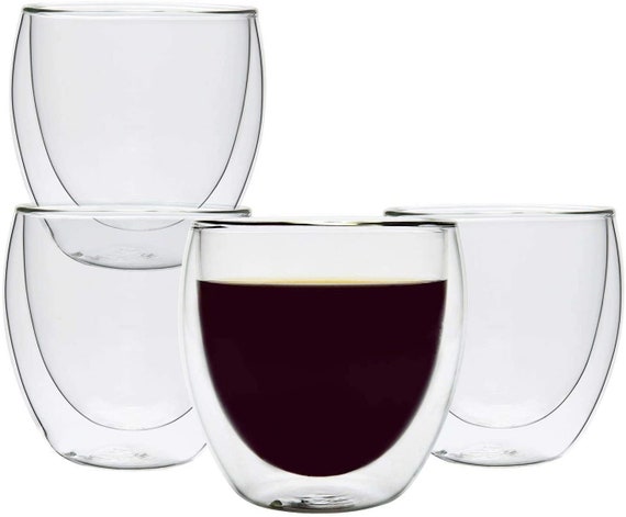 4 8oz Double Wall Tea Coffee Mugs, Thermal Insulated Glass Modern