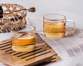 2 Single Wall Espresso Coffee Mugs, Thermal Insulated Glass Modern Drink ware, Kitchen Cafe Mug Glasses, 80ML 2.5oz Dessert Shots, Dessert
