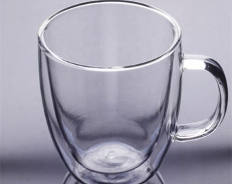 Set of 4 12oz Double Wall Tea Coffee Juice Mugs, Thermal Insulated Glass Drink ware, Kitchen Cafe Mug Glasses, 350ML Matcha Juice Handle